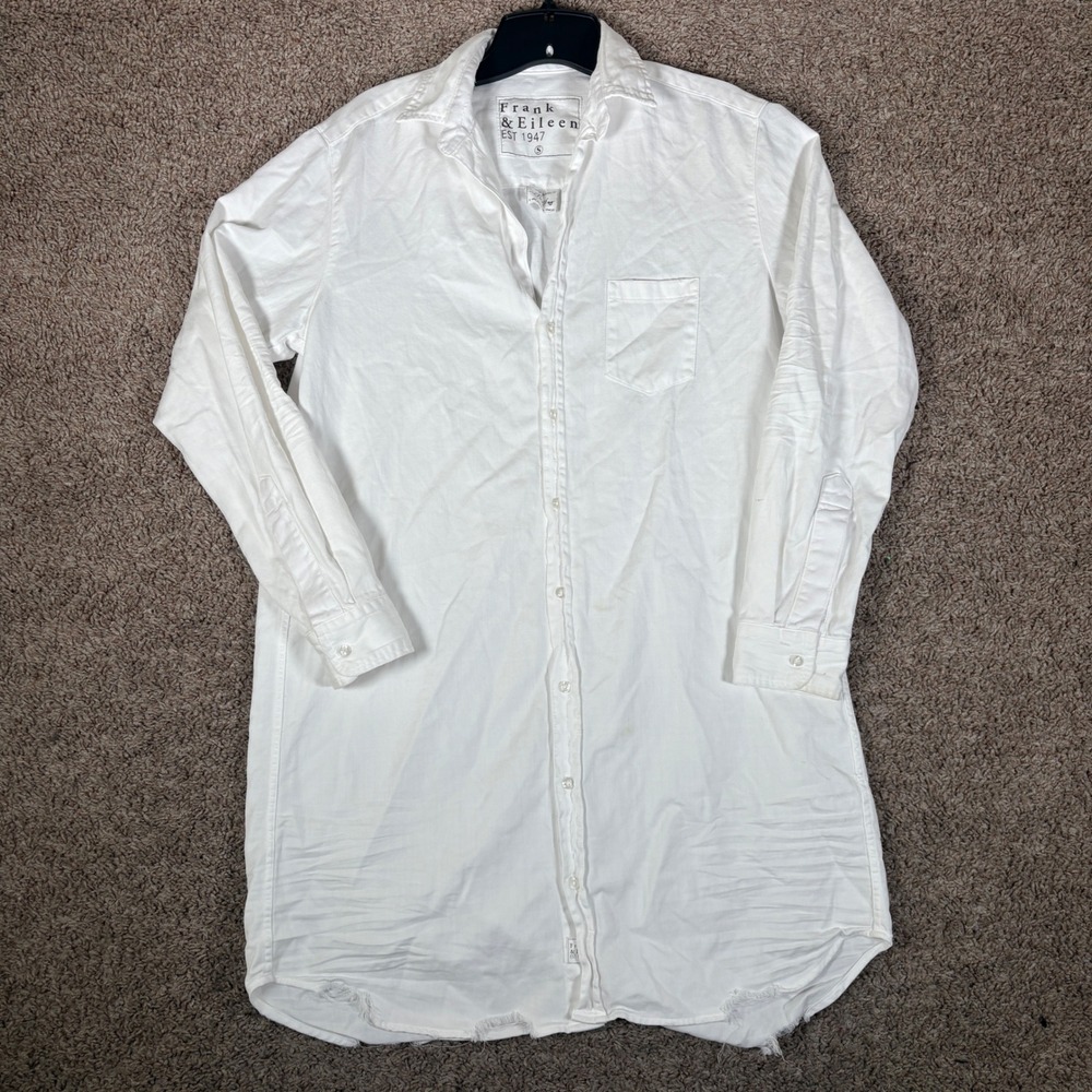 Frank & Eileen Mary White Cotton Button Down Shirt Dress Raw Hem Small